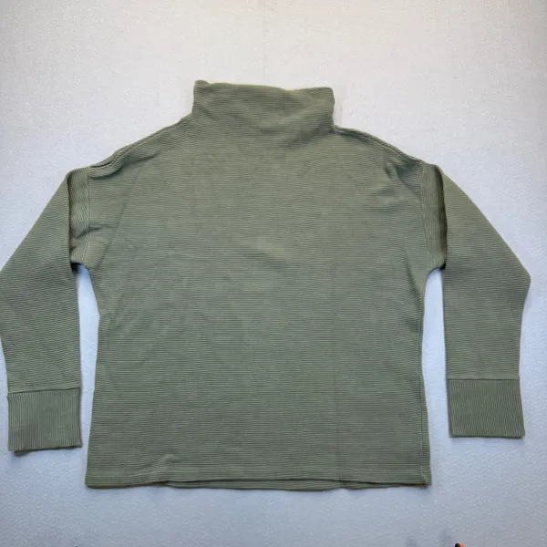 Varley Olive Green Ribbed Mock Neck‎ Pullover Sweatshirt Size L Cotton Portugal - Image 9