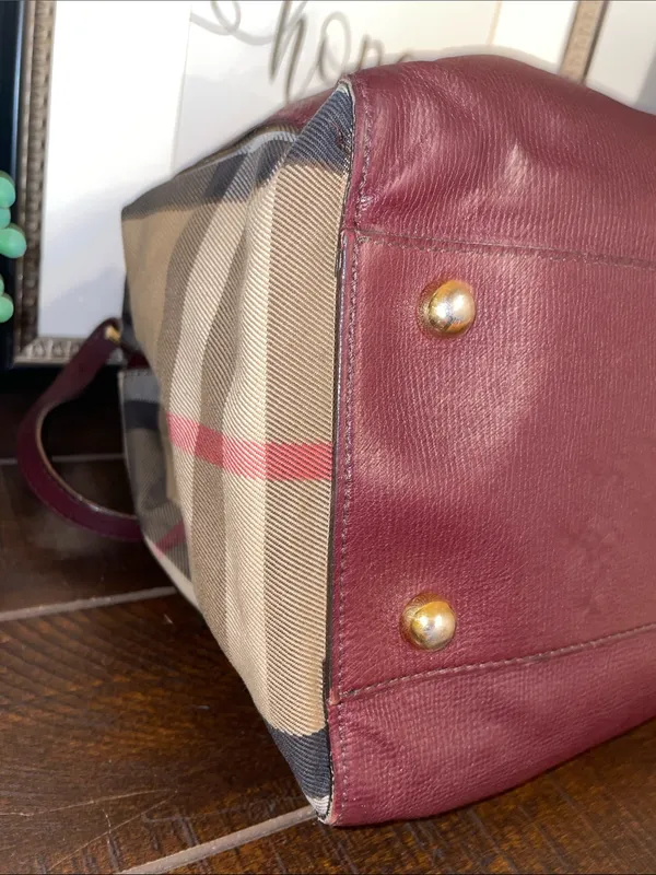 Burberry Canterbury House Check Canvas Leather Tote Shoulder Bag - Image 8