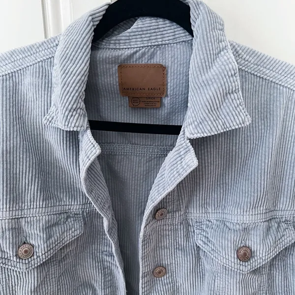AMERICAN EAGLE Bomber Cropped Corduroy Light Blue Cotton Jacket Sz S - Image 4