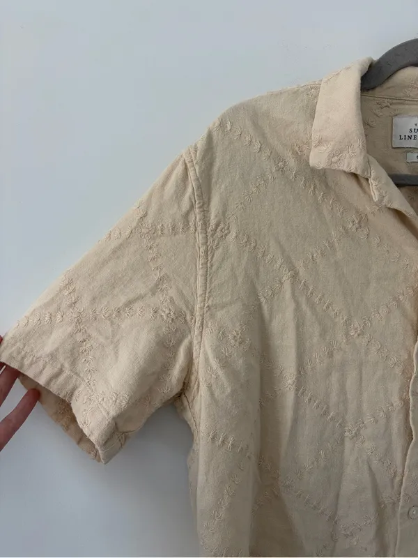 Abercrombie & Fitch The Summer Linen Blend Cropped Eyelet Quilted Button Down S - Image 3
