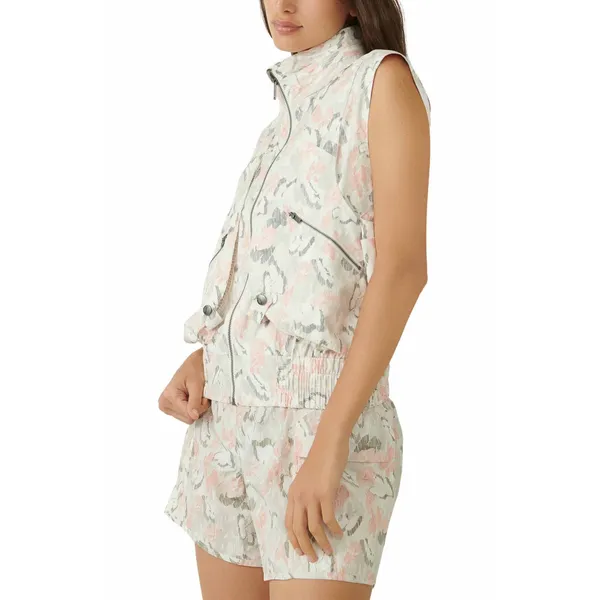 Free People FP Movement Off The Grid Floral Utility Vest Hooded Size XS Ivory - Image 4