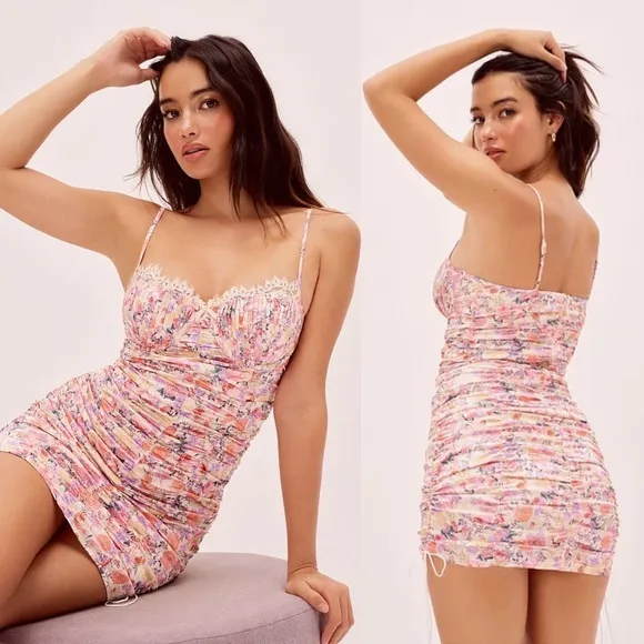 For Love And Lemons Multi-Color Floral Gardenia Mini Dress. Size Medium - Image 2