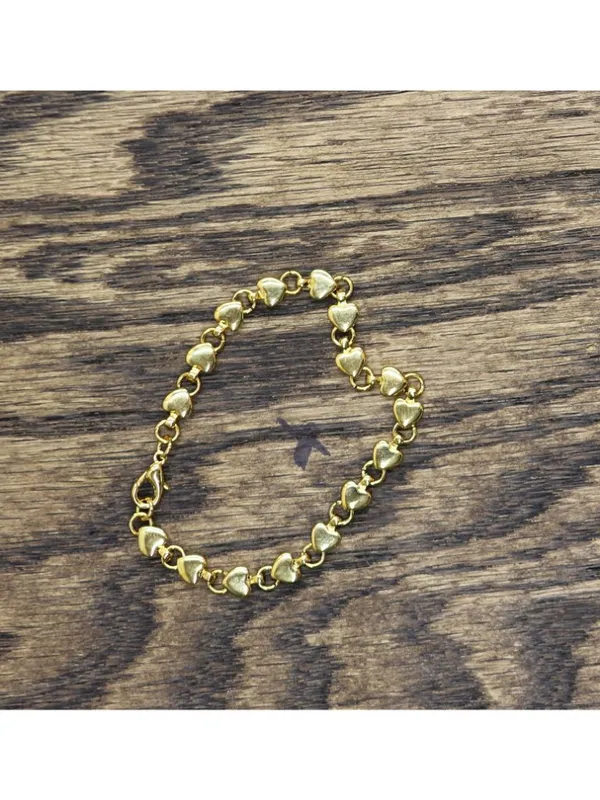 NEW Womens Fashion Simple Heart Chain Link Bracelet Gold Yellow 7" - Image 2