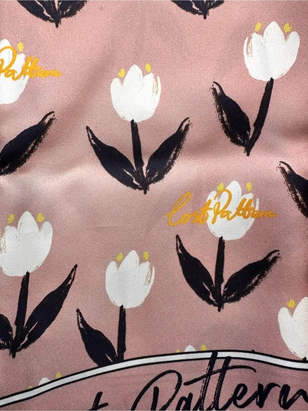 Lost Pattern Anthropologie Pink White Black Floral Silk Square Scarf Women’s NWT - Image 2