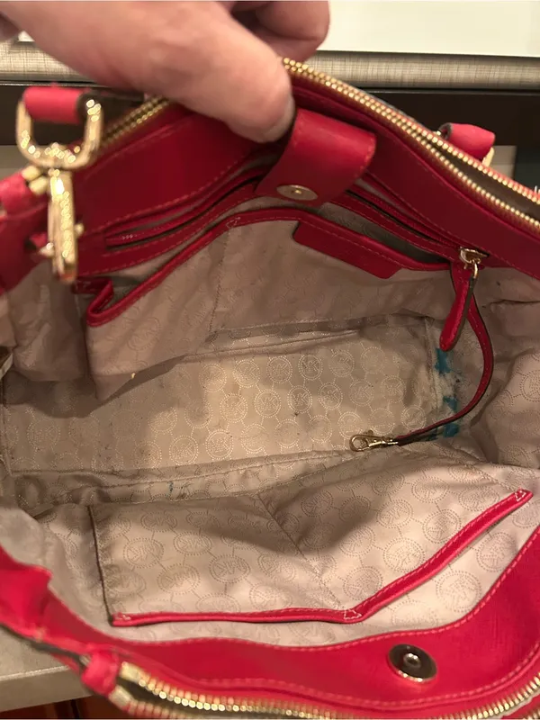 Michael Michael Kors Red and Black Two-Tone Saffiano Satchel with Gold Hardware - Image 8