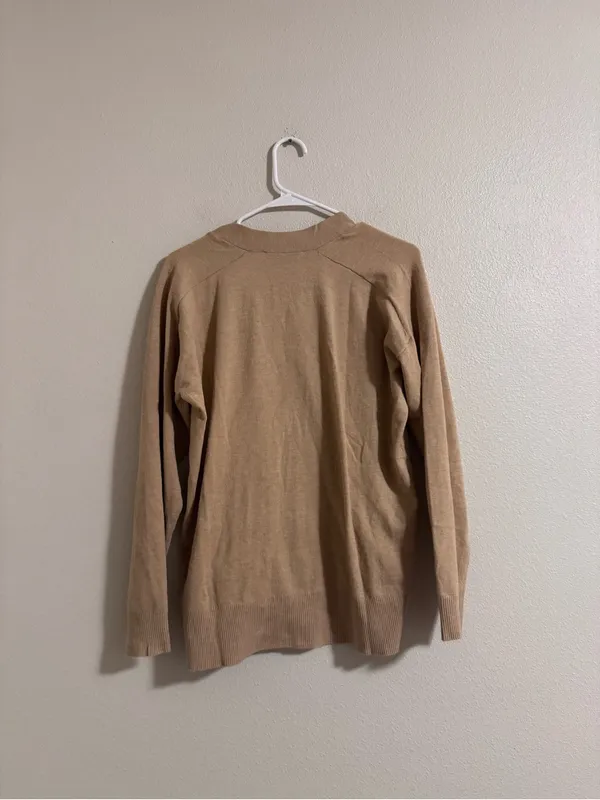 Zara Camel V-Neck Button Cardigan - Image 3