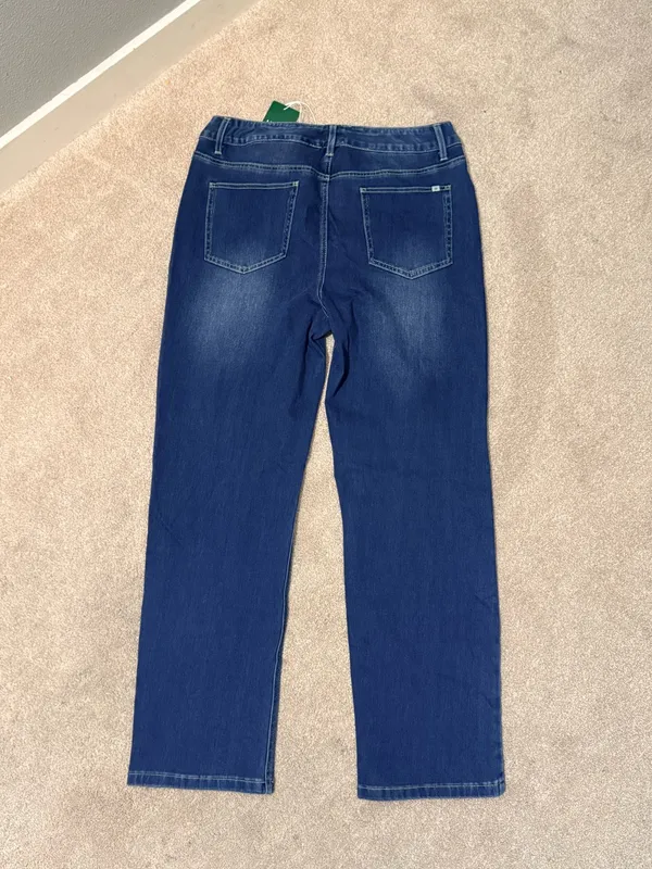Halara Dark Medium Wash Straight Leg Pull On Elastic Waist Jeans Size XL - Image 3