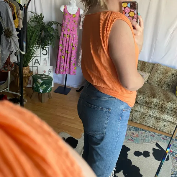 free people orange coral ribbed cropped muscle tee - Image 6