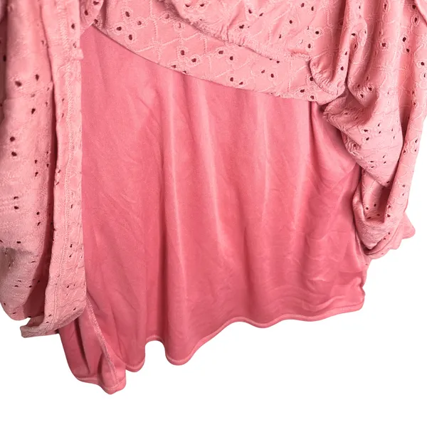 SPLA Eyelet Tie Shoulder Tiered Mini Dress Size Large Pink Cottagecore Easter - Image 7