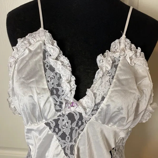80s VINTAGE HIGH LOW LINGERIE SLIP DRESS CAMI - Image 5