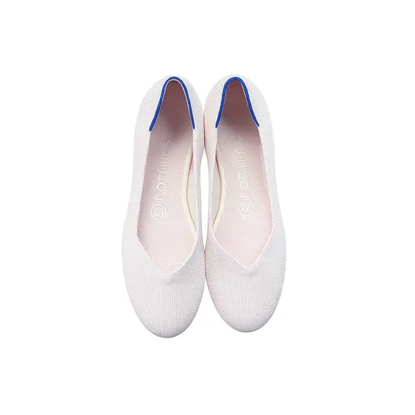 Rothy’s Daily Knit Round Toe Flats Blush Pink Blue Trim Size 6 Like New - Image 4