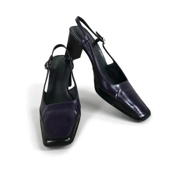 COACH VTG Italian Leather Slingback Pump Heels Sz 8 B Black/Plum Party Rare Y2K - Image 3