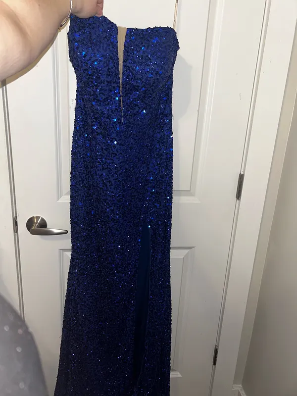 Sophia Thomas Blue Strapless Sequin Prom Dress - Image 2