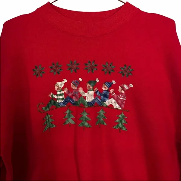 Hanes Activewear Sledding Made In USA Ugly Christmas Sweatshirt Size XL - Image 2