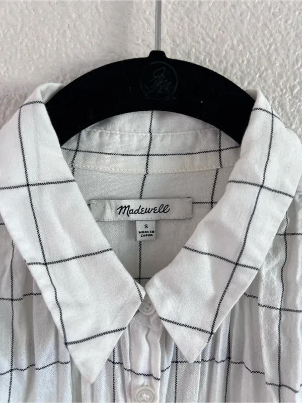 Madewell‎ Women's Short Sleeve Button Front Windowpane Shirt - Image 4