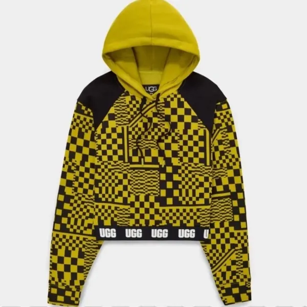 UGG RTW | Woman's Mallory Checkerboard Neon Green Black‎ Cropped Hoodie, Size M - Image 10