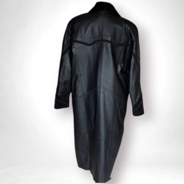 Vintage Worthington Black Leather Long Coat Petite Large - Image 5