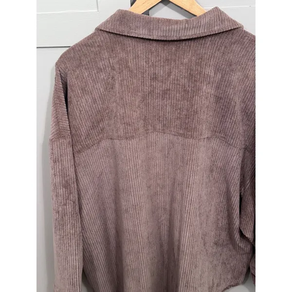 CISONO Mauve Brown Corduroy Shacket Oversized Button Down Shirt Jacket Large - Image 5