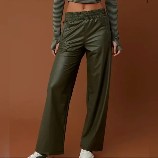 NWT OFFLINE By Aerie Real Luxe Faux Leather Wide Leg Pant in Green Size L - Image 7
