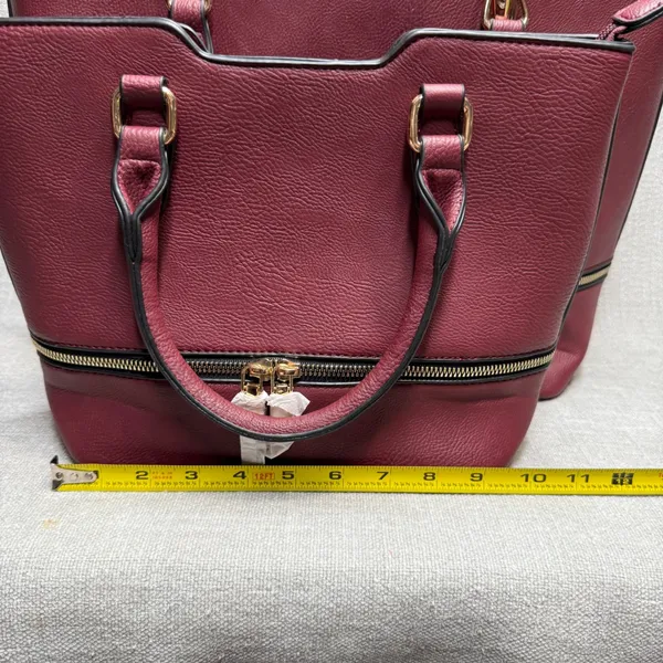 3 Piece Handbag Set‎ Burgundy Maroon Vegan Leather Tote Satchel Crossbody - Image 9