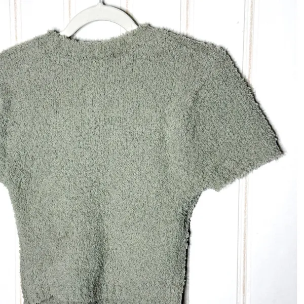 SKIMS Cozy Knit T-Shirt Aqua Sage Green Fuzzy Cropped Top L/XL NEW - Image 6