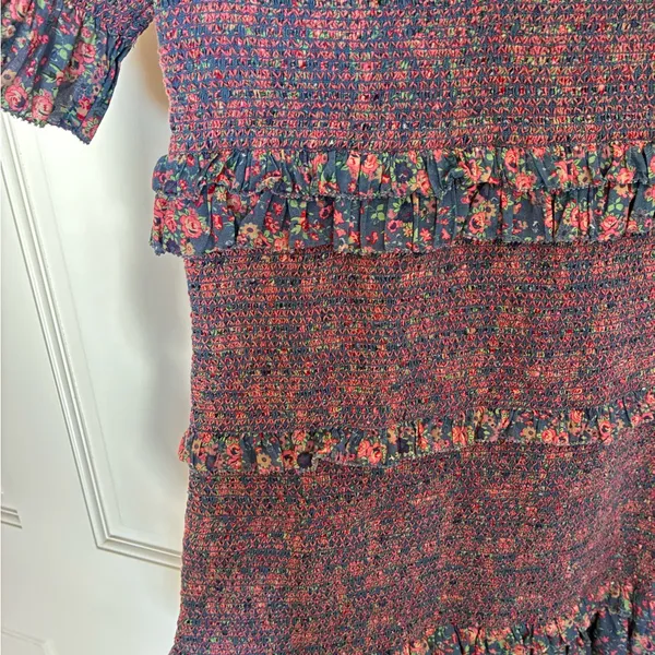 LoveShackFancy Aveline Pink Floral Ruched Ruffle Mini Dress - Image 13