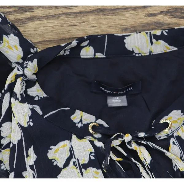NEW Tommy Hilfiger Floral-Print Peasant Dress Sky Captain Blue / Deep Maize 14 - Image 5