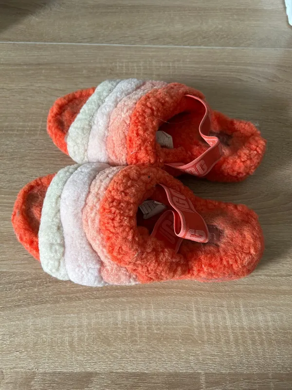 UGG Women's Fluffy Striped Slide Sandals in Orange, Pink & Cream - Image 5