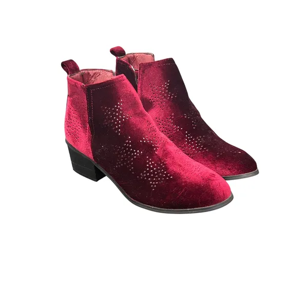 Yoki Catalina Burgundy Velvet Star Perforated Ankle Booties Funky Bold Size 9 - Image 2