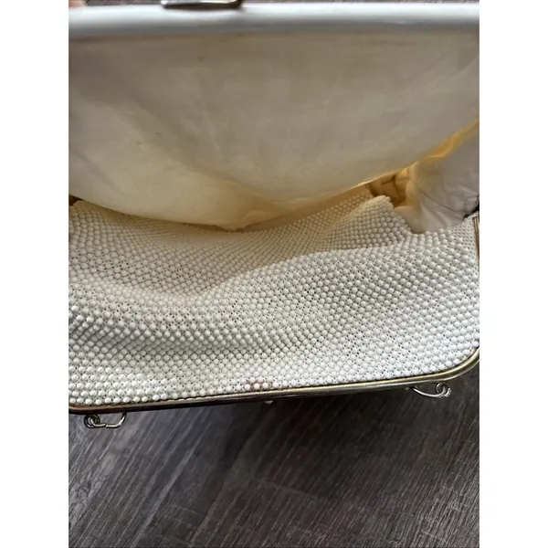 60s Beaded White Handbag Handle Evening Bag Purse USA Two Sided - Image 13