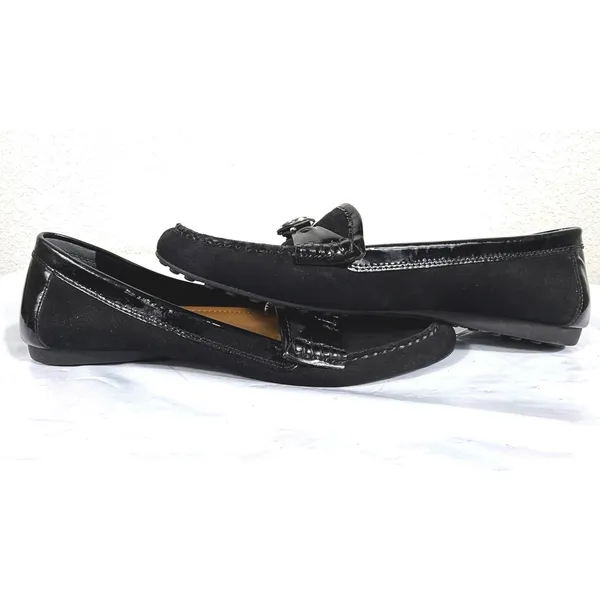 Coach Fonda A2934 Loafers 10B Black Suede Patent Leather Logo Driving Loafers - Image 5