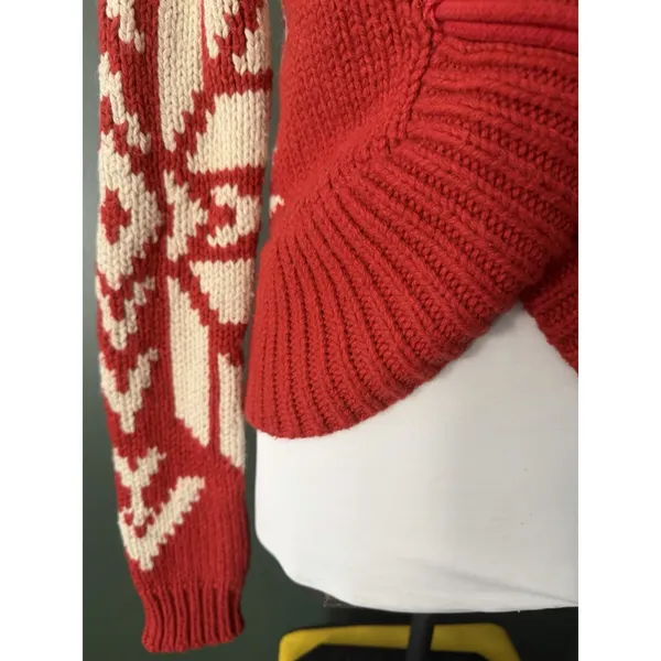 American Eagle Y2K Cardigan Womens Size M Red Snowflake Fair Isle Chunky Knit - Image 3