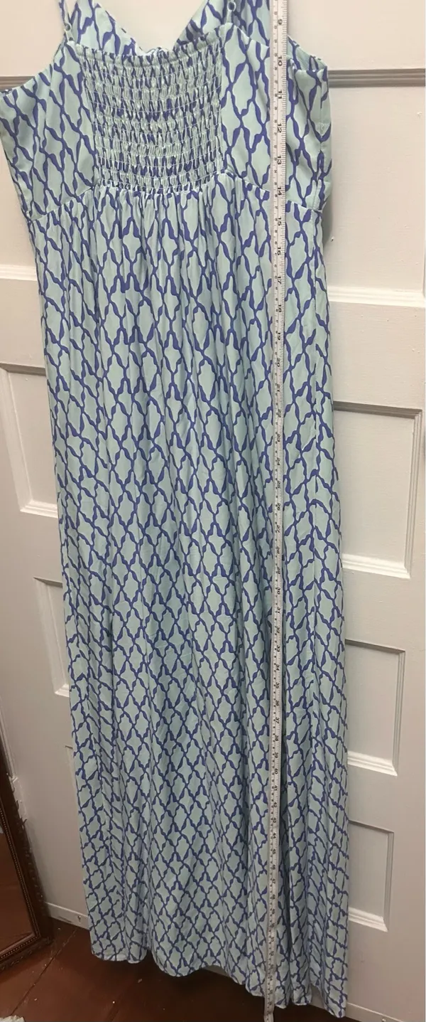 Vineyard Vines Blue Geo Print V-Neck Smocked Sleeveless Maxi Dress Size S - Image 10