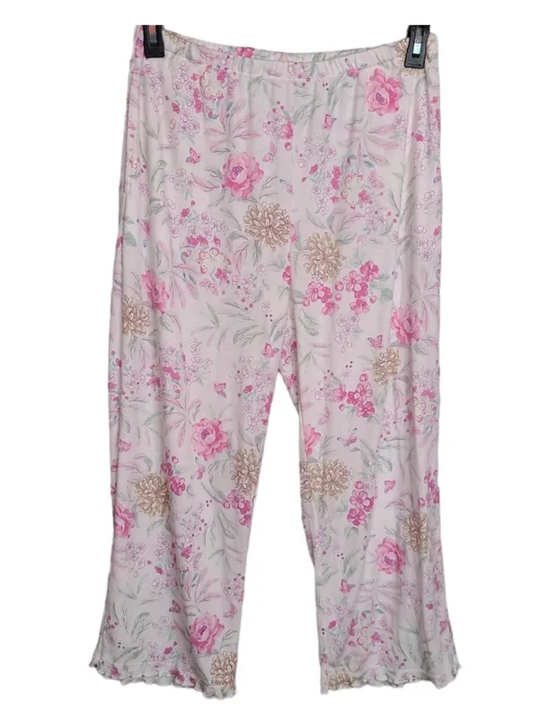 Miss Elaine pink floral pajama SET 2 PC top & pants Womens L - Image 2
