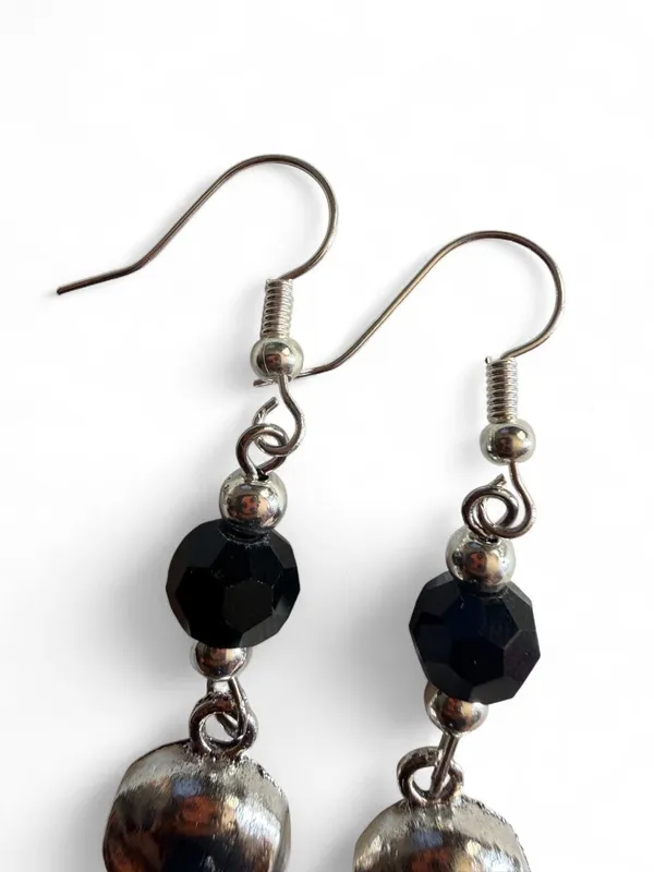 Handmade Silver Skull Rose Gothic Dangle Earrings - Image 4