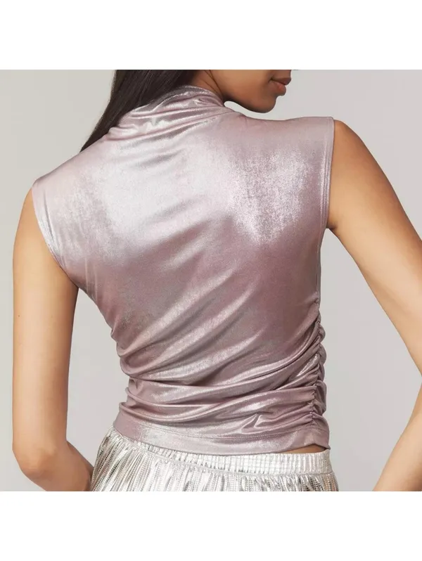 Maeve Mock Neck Sleeveless Ruched Shine Tank Top Anthropologie NWT XL Mauve - Image 2