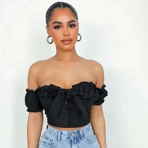 Petite Black Frill Detail Crop Blouse PLT size 6 - Image 3