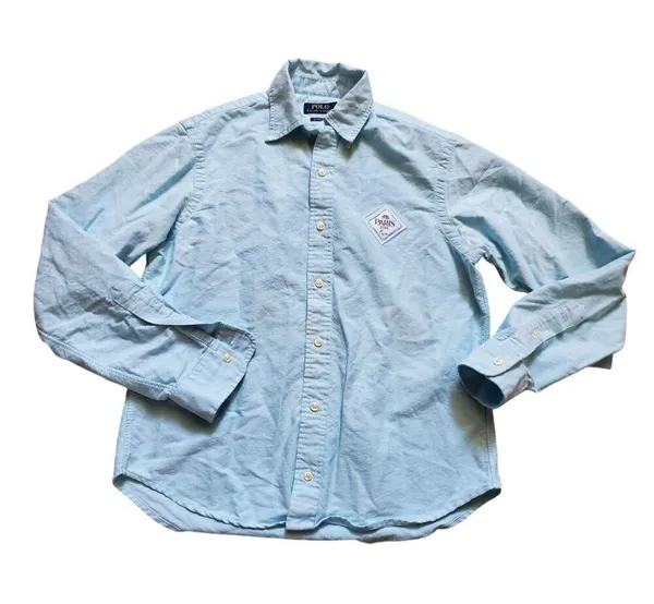 Polo Ralph Lauren Shirt Women Small Petite Paris 2024 Olympics Button Down Blue - Image 3
