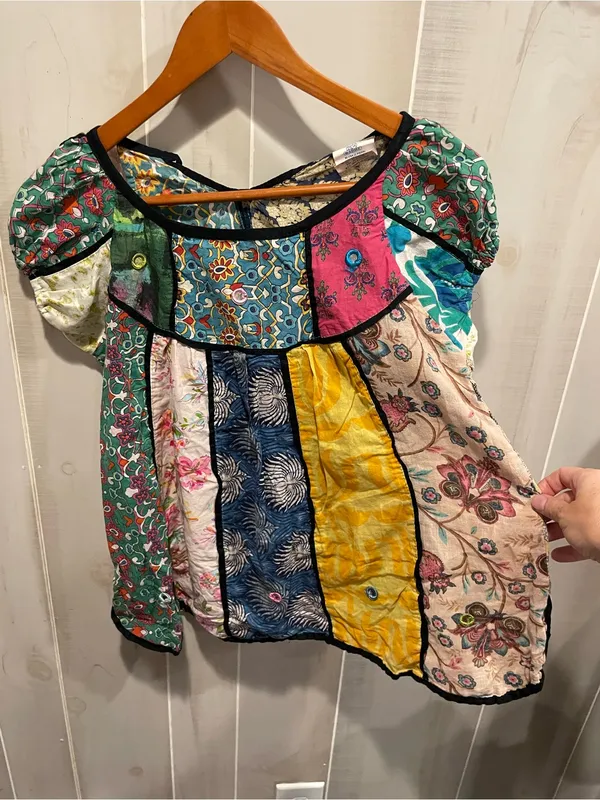 Cute cotton boho patchwork hippie granola peasant top flowy festival y2k style - Image 4