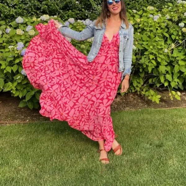 Hutch Pink Floral Tiered Ruffle Maxi Dress MEDIUM Sundress Cottage Vacation $270 - Image 3