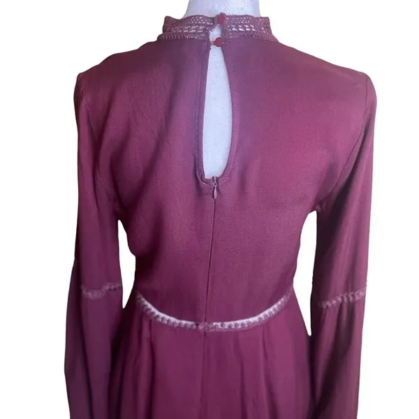 Sage The Label Mini Dress Womens S Burgundy Excellent Boho Lace Embroidered - Image 6