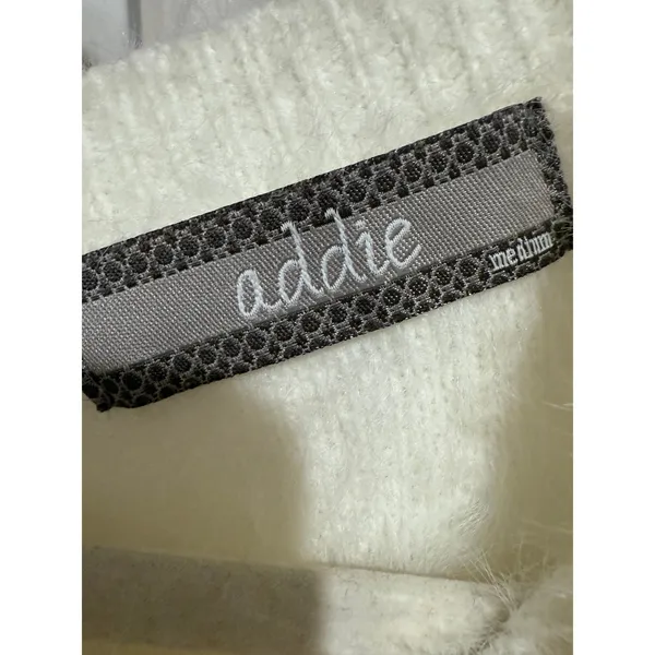 Addie Fuzzy Eyelash Knit Sweater Ivory Tie Back‎ Medium - Image 6