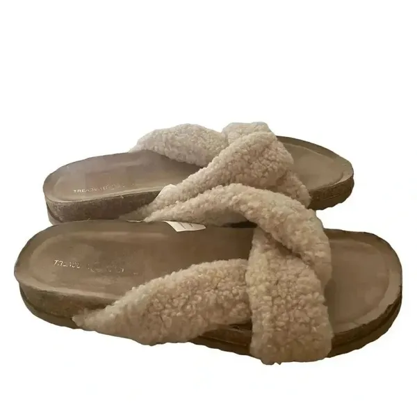 Treasure & Bond Beige Casual Wedge Slide Slippers Fabric Upper 1 Inch Beach 8 M - Image 3