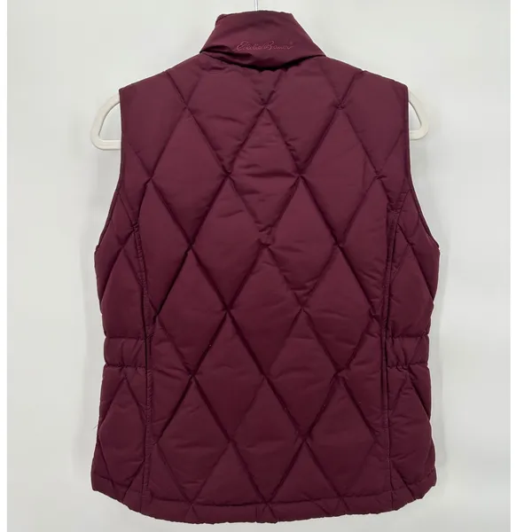 Eddie Bauer Womens Goose Down Puffer Vest Maroon‎ Burgundy Diamond Quilted Small - Image 2