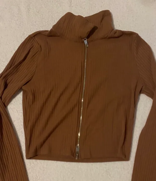 Brown Y2K Cropped Polo Zip Up Jacket Size XS - Image 2