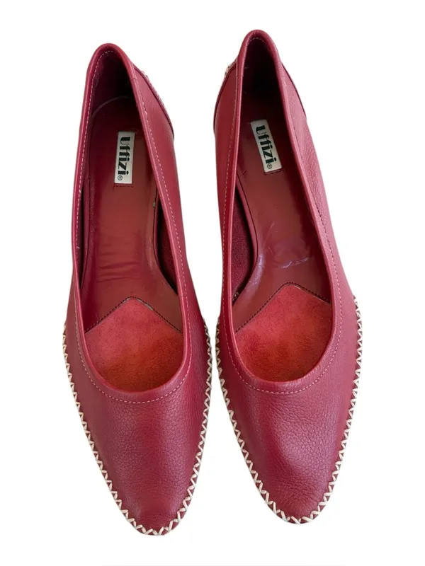 EUC Uffizi Leather Blanket Stitch Kitten Heels Red Size 7 - Image 2