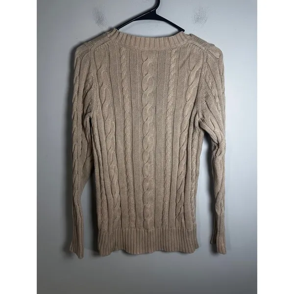 J.Crew Womens Tan Cable Knit 100% Cotton Scoop Neck Sweater‎ 65042 SP12 - Image 4