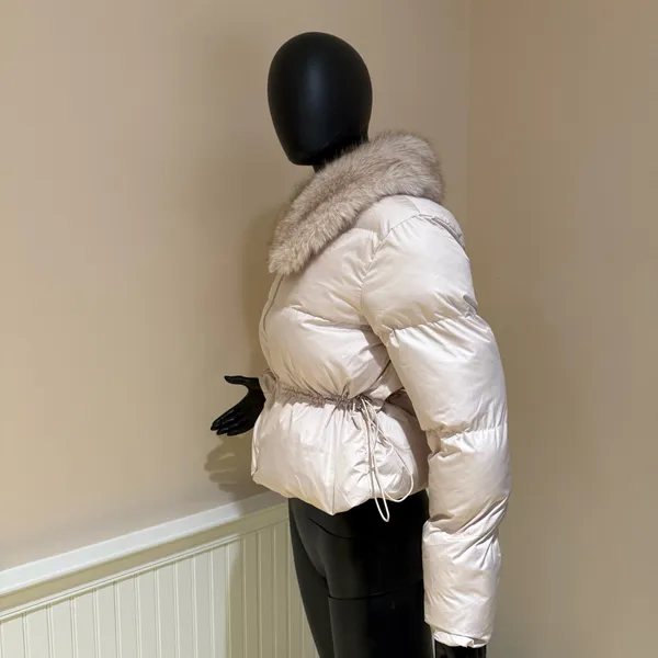 Winter Jacket Short Jacket Coat Trench Overcoat Parka Puffer Fur Collar Bomber - Image 5