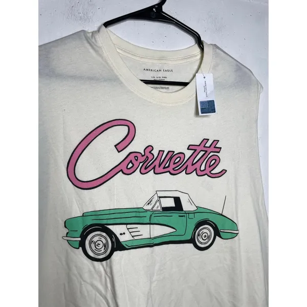 NEW American Eagle Corvette Muscle Tank Cream Graphic Print Size L/XL - Image 2