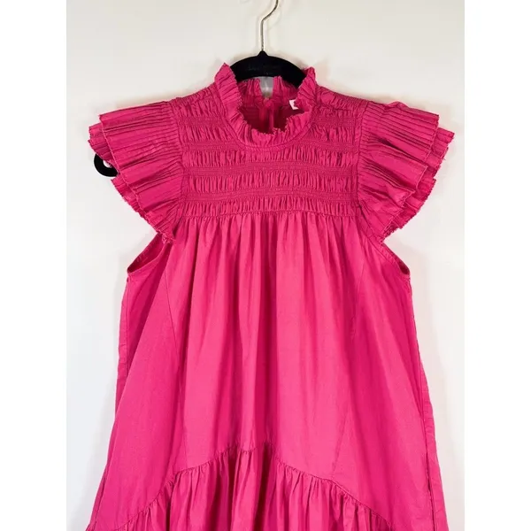 Love The Label Dress Pink Poppy Mini Smocked Flutter A Line Barbiecore Small - Image 8